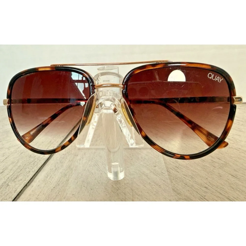 Quay All In Mini Aviator Sunglasses Tortoise Gold Frame Brown Gradient Lenses